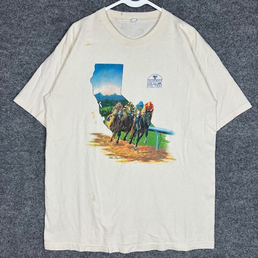 VTG 1996 CALIFORNIA CUP VII Horse Racing Tom‎ Chapman POLO shirt XL USA